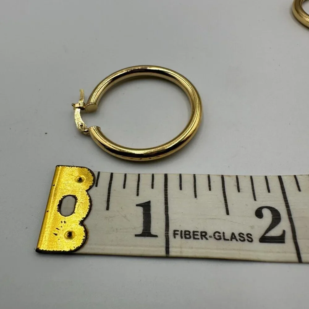 3/$30 Hoop Earrings Gold Tone Classic Polished Round Latch Back 1.25in - Picture 10 of 12